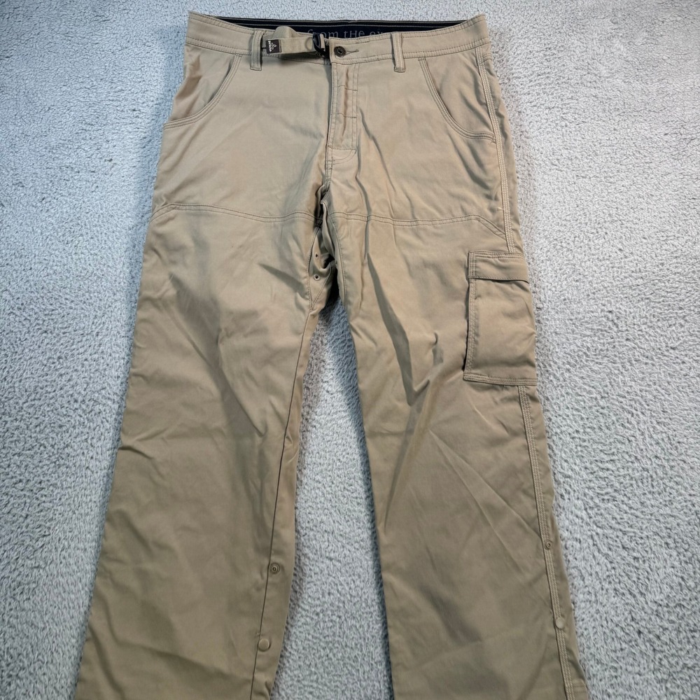 Prana Zion Mens 32x29 Tan Khaki Stretch Nylon Hiking Cargo Pants Integrated Belt